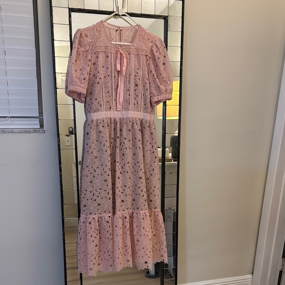 Self-Portrait Blush Pink Guipure Midi Lace Dress